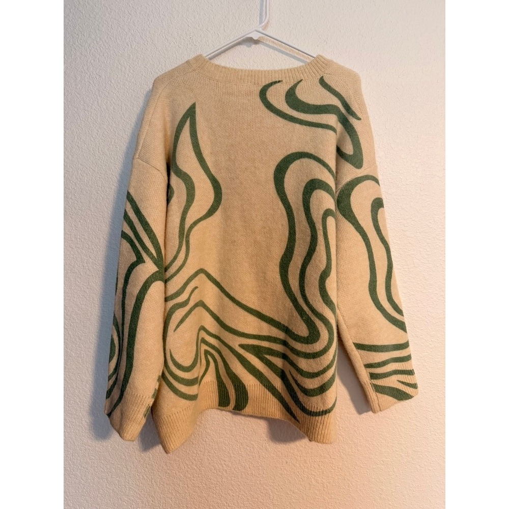 Heyday by Twenty Second Cream Green Swirl Abstract Knit Sweater TS3772 Womens L - Picture 5 of 5